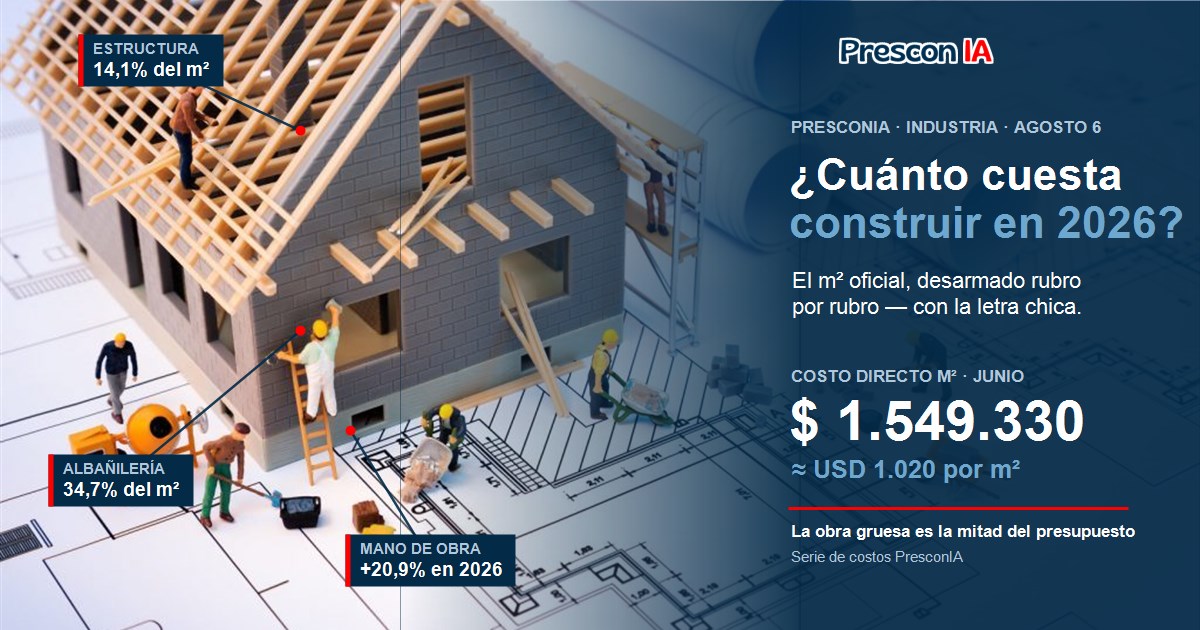 Costo de construcción por metro cuadrado en Argentina 2026, desarmado rubro por rubro