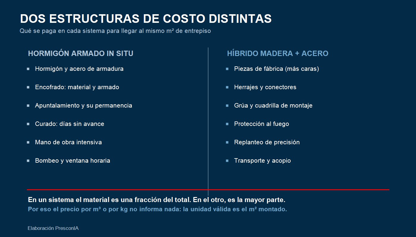 Dos estructuras de costo distintas: qué se paga en cada sistema — elaboración PresconIA