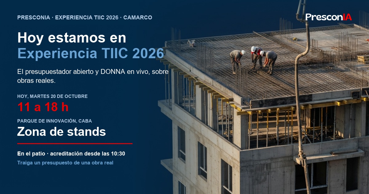 PresconIA hoy en Experiencia TIIC 2026, zona de stands del patio, Parque de Innovación de Buenos Aires