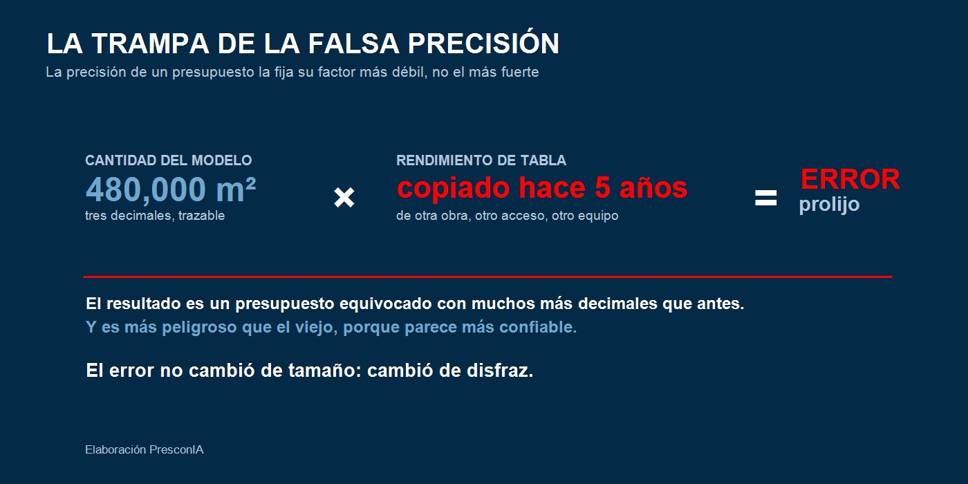 Cantidades exactas por precios inventados: la falsa precisión — elaboración PresconIA