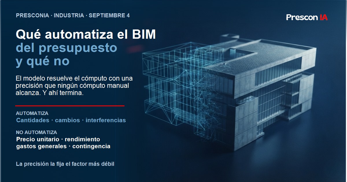Modelo BIM y presupuesto: qué automatiza el modelo y qué sigue siendo trabajo humano