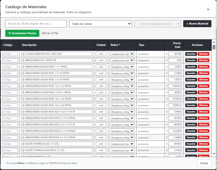 Catalogo de materiales de construccion con precios actualizados
