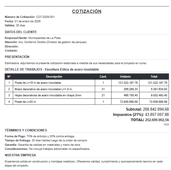 Cotizacion profesional generada por PresconIA
