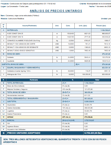 Analisis de Precios Unitarios - APU completo generado por PresconIA